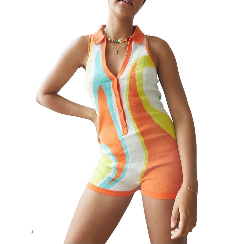 Look Sky Boutique Hippy 70s Y2K Short Sleeve Bodycon Jumpsuit romper size small